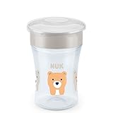 NUK Magic Cup Trinklernbecher, 360° Trinkrand, auslaufsicher abdichtende Silikonscheibe, 8+ Monate, BPA-frei, bär (grau), 230 ml