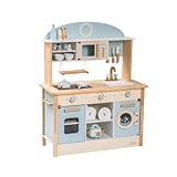ROBUD Spielküchen aus Holz für Kinder & Kleinkinder, Puppenküche Zubehör mit Mikrowellenofen, Waschmaschine, Reiskocher,...