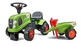 Falk Claas Traktor mit Anhänger, Rechen und Schaufel, 2 Sets Aufkleber, Rutschspielzeug für Kleinkinder + 1 Jahr FA212C