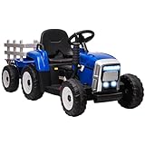 HOMCOM Elektrischer Traktor mit Anhänger, Kinder Aufsitztraktor mit Fernbedienung, Kinder Elektroauto mit MP3 Funktion,...