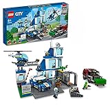 LEGO City Polizeistation mit Polizeiauto, Müllauto und Hubschrauber, Gebäude zum Bauen mit 3 Figuren, Polizei-Spielzeug für...