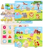 Gontence 4er-Set Holzpuzzle - Kleinkinder Spielzeug ab 2 3 Jahre - Montessori Spielzeug ab 1 Jahr - Puzzle ab 2 - Holzspielzeug...