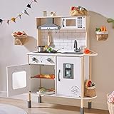 Kinderküche für Kinder mit 18 Spielzeug Nahrungs- und Kochgeschirr Zubehör Kinderküche Holz Koch Pretend-Spielset für...