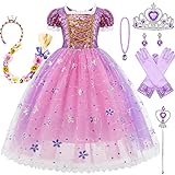 Kosplay Mädchen Prinzessin Rapunzel Kostüm mit Accessoires Kinder Prinzessin Verkleidung Geburtstag Party Weihnachten Halloween...