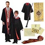 TUNAON Harry Kostüm 6-teiliges Set für Erwachsene und Kinder, inklusive Zauberer Umhang, Zauberstab und Krawatte. für...