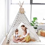 Tiny Land Tipi Spielzelt für Kinder Kinderzimmer mit Gepolsterter Decke & Lichterkette- Drinnen Baumwolle Segeltuch Kinderzelt...