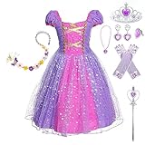 Pollen Prinzessin Kleid Mädchen, Prinzessin Kostüm Kinder Kleid 7-teiliges Set mit Krone Diadem Handschuhe Zauberstab usw für...